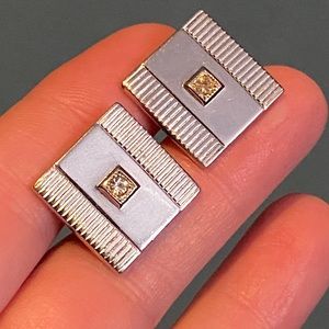 Vintage Silver Tone Square Cufflinks / Cuff Links